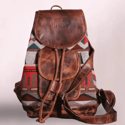 Brown embroidery leather backpack