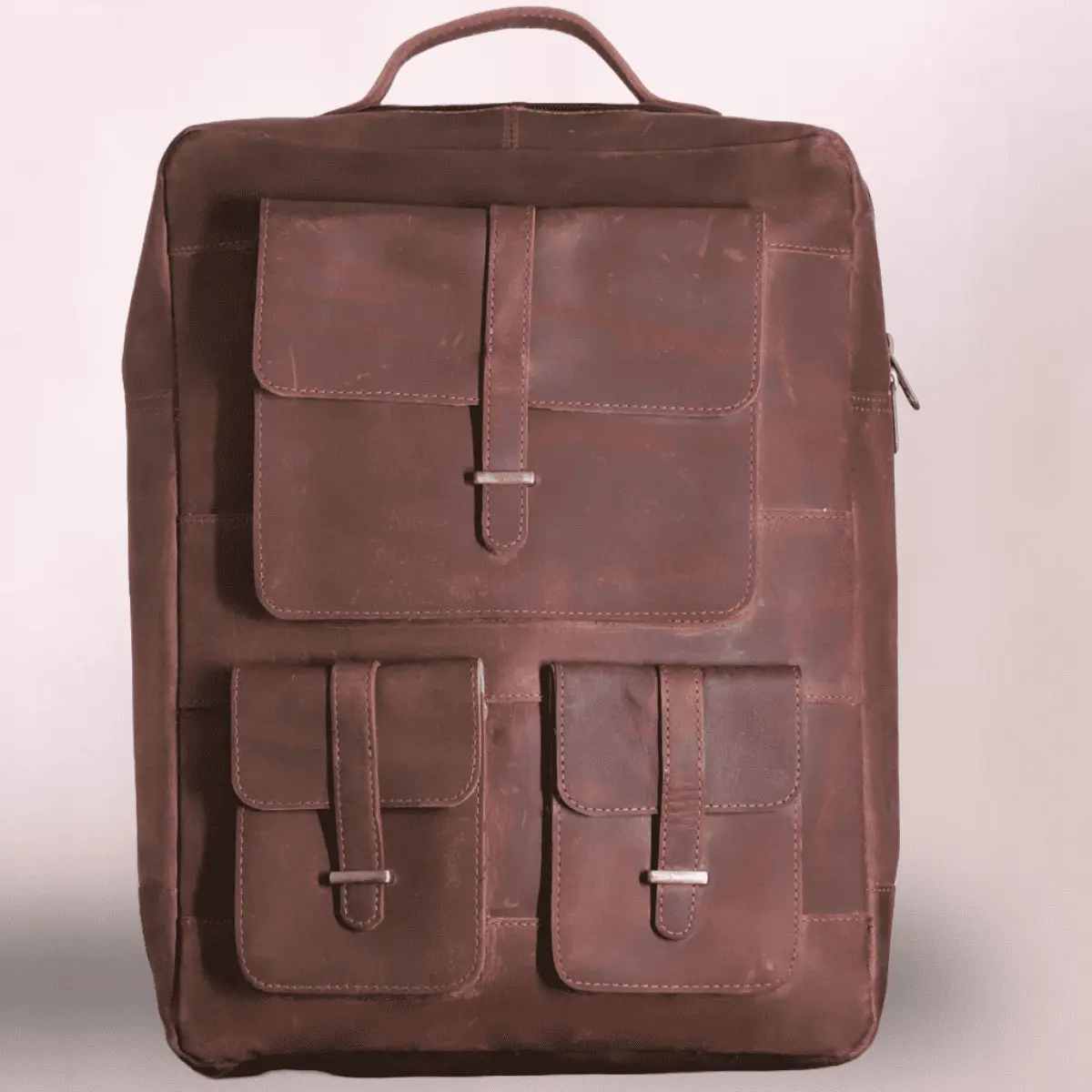 Brown leather backpack for men
