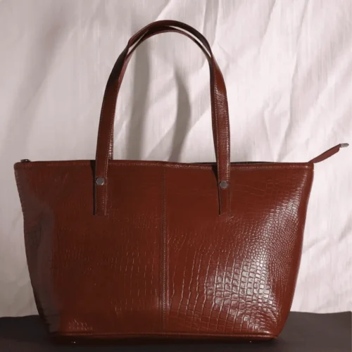 Brown leather tote bag