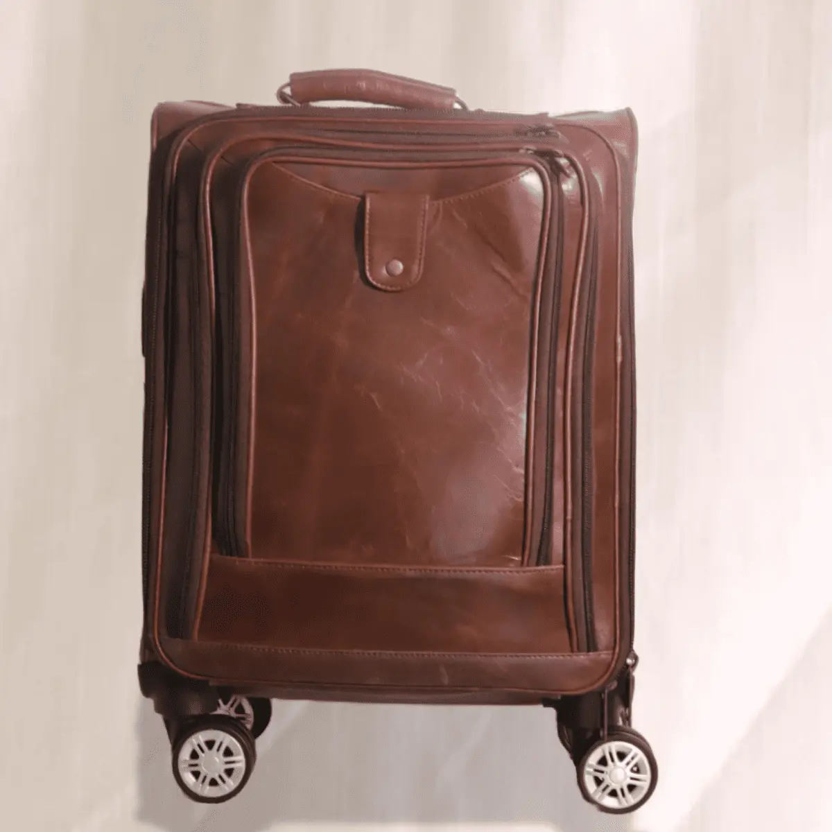 Brown leather travel trolley bag