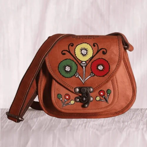 Classic brown hand painted solid leather 8 inch shoulder messenger bag