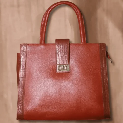 Classic brown solid leather handheld bag