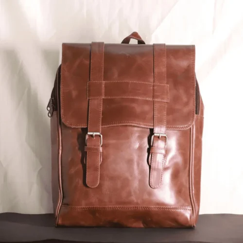 Coffee brown leather backpack for men
