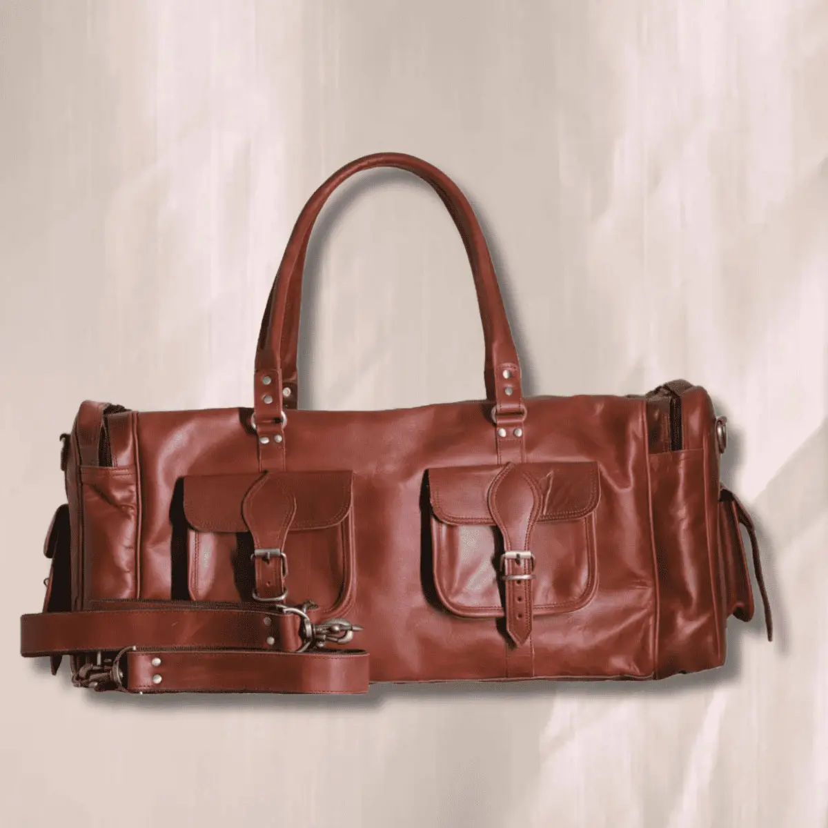 Golden brown carryon leather duffle bag