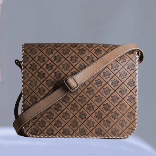 Hand Carved Tooled Unique Tan Sling Bag