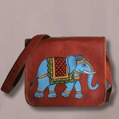 Hand painted elephant leather sling bag