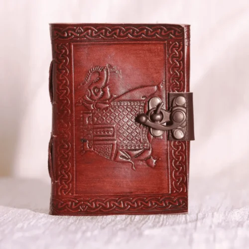 Brown elephant design handmade leather journal diary