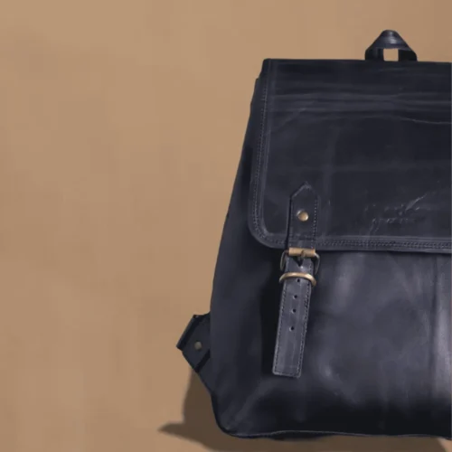 Premium blue Italian leather backpack