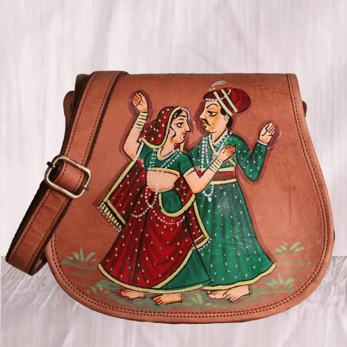 Rajasthani couple hand painted leather bag