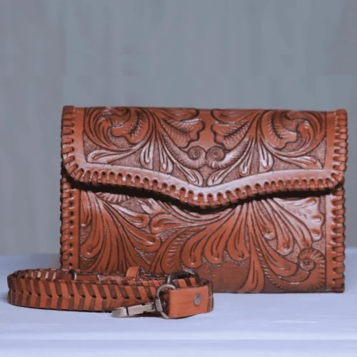 The Floral Embrace' Hand Carved Leather Purse
