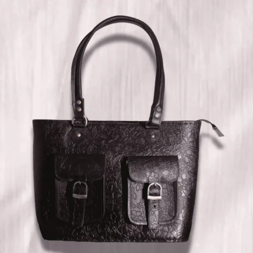 Vintage brown hand-carved leather hand bag