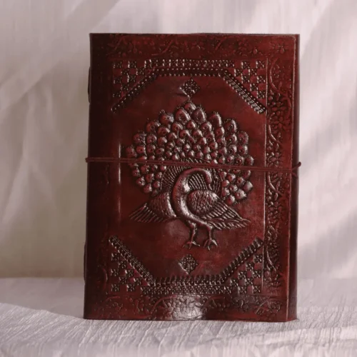 Vintage brown printed peacock leather bound journal diary