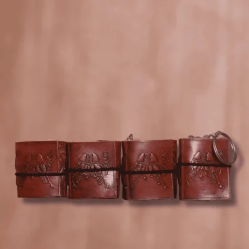 Vintage leather mini journal with keychain