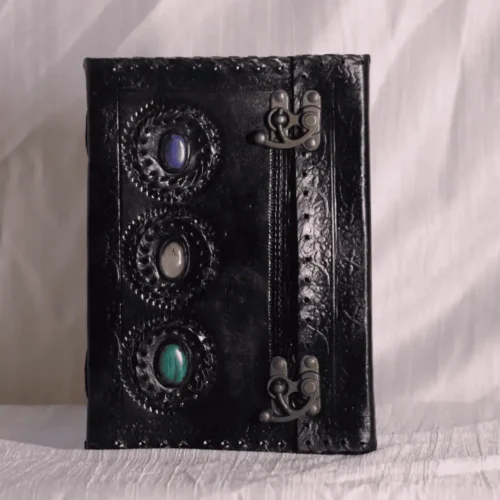 Antique handcrafted black 3 multicolor chakras leather journal diary
